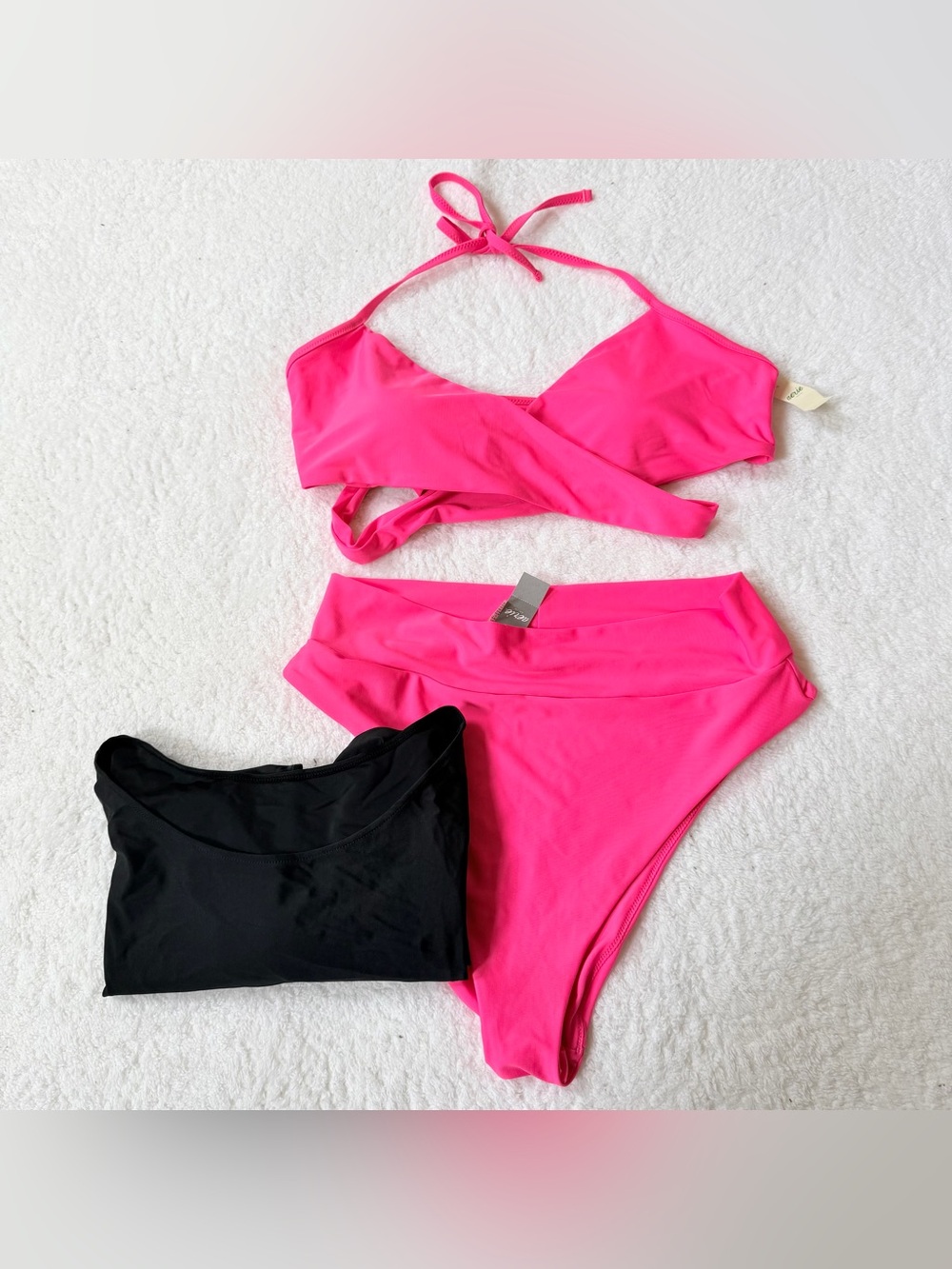 NEW Aerie Bikini Top Bottom Set XL Neon Pink Sexy Shorts Women Swimsuit